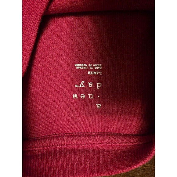 A New Day Women’s Large Red Ribbed Mock Neck Stretch Basic Shirt Business - Picture 2 of 6